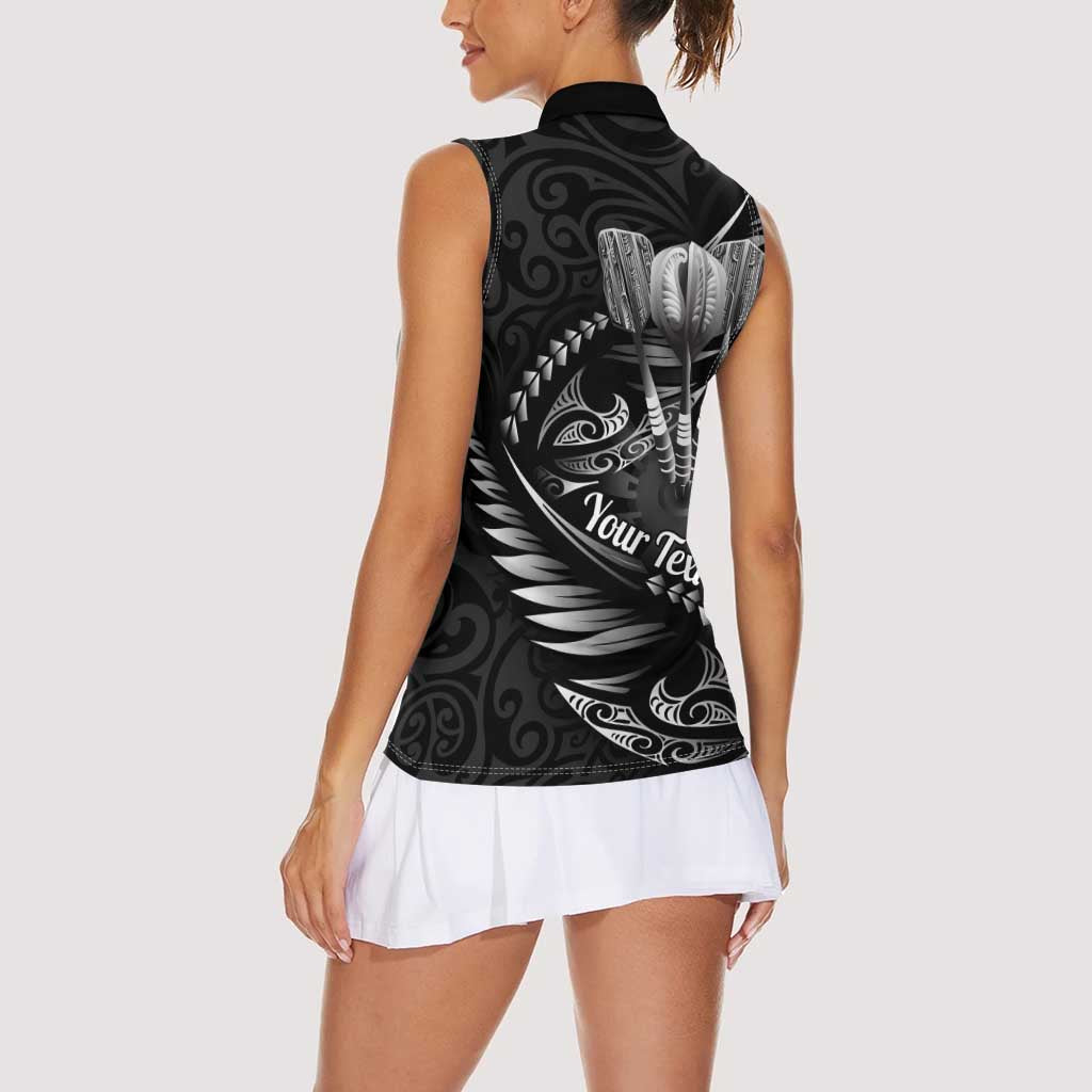Personalised All Black New Zealand Darts Women Sleeveless Polo Shirt Aoteroa Fern Maori Galaxy Style LT14 - Polynesian Pride