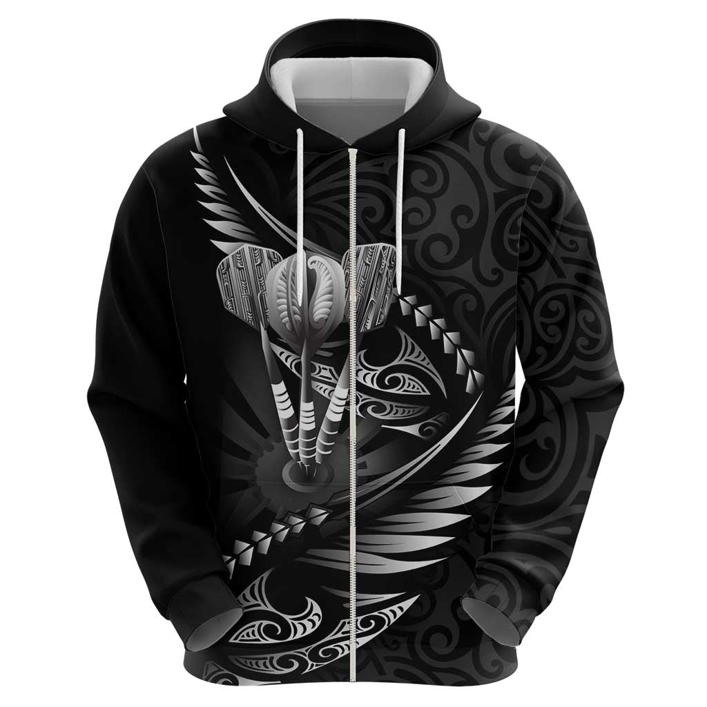Personalised All Black New Zealand Darts Zip Hoodie Aoteroa Fern Maori Galaxy Style LT14 - Polynesian Pride
