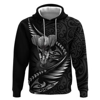 Personalised All Black New Zealand Darts Zip Hoodie Aoteroa Fern Maori Galaxy Style LT14 Pullover Hoodie Black - Polynesian Pride