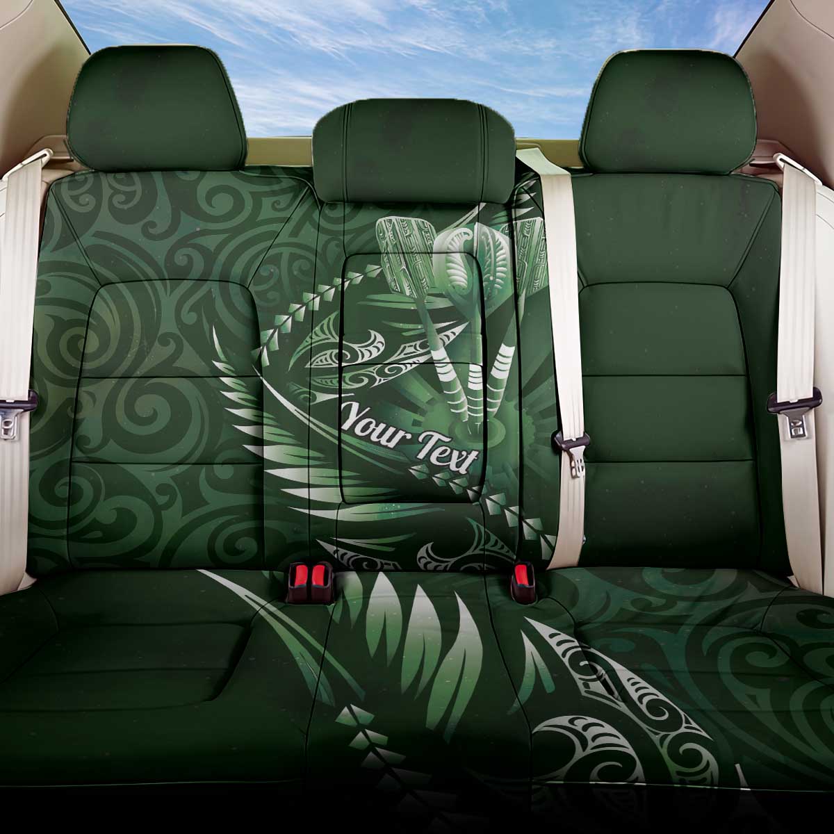 Personalised All Green New Zealand Darts Back Car Seat Cover Aoteroa Fern Maori Galaxy Style LT14 One Size Green - Polynesian Pride