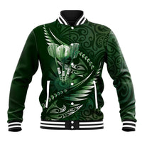 Personalised All Green New Zealand Darts Baseball Jacket Aoteroa Fern Maori Galaxy Style LT14 Unisex Green - Polynesian Pride