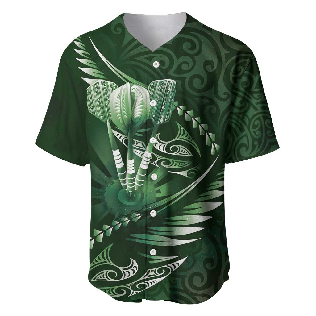 Personalised All Green New Zealand Darts Baseball Jersey Aoteroa Fern Maori Galaxy Style LT14 Green - Polynesian Pride