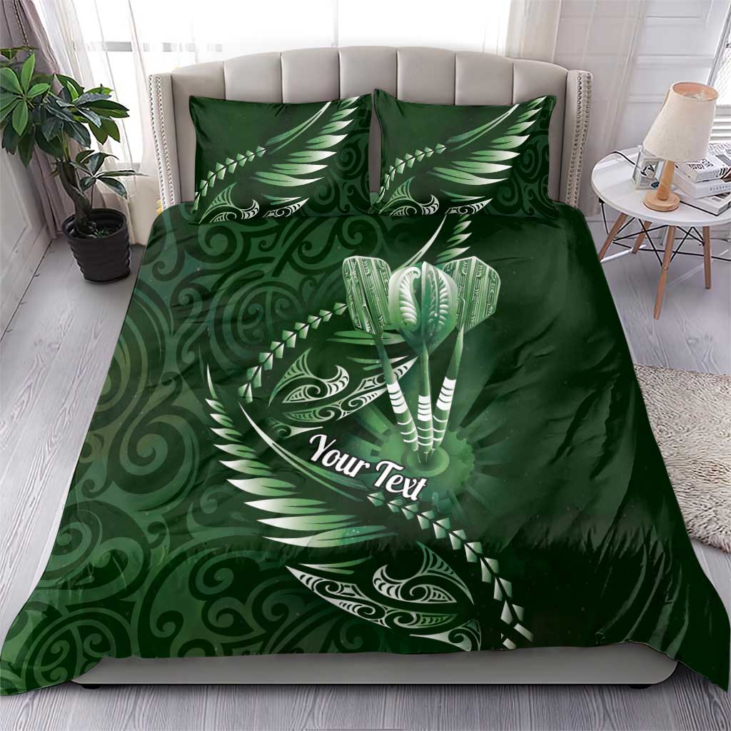 Personalised All Green New Zealand Darts Bedding Set Aoteroa Fern Maori Galaxy Style