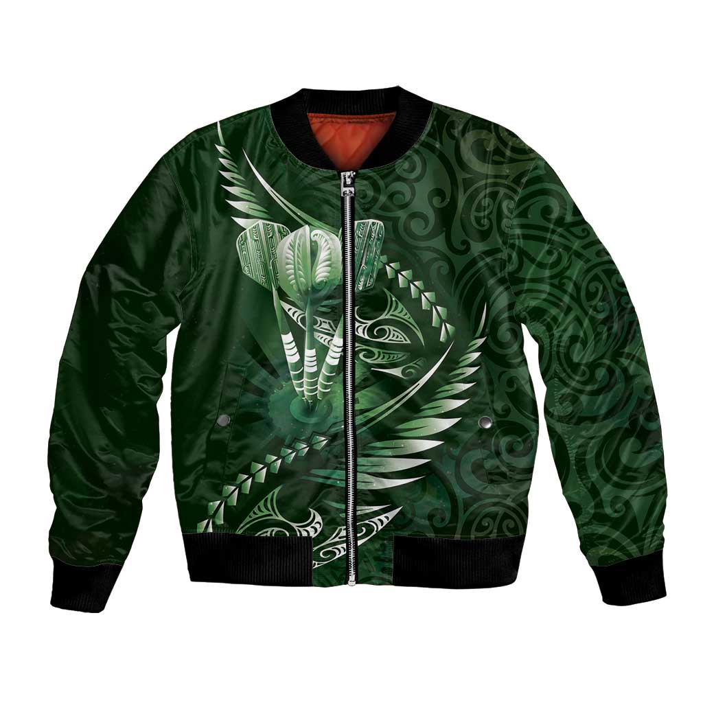 Personalised All Green New Zealand Darts Bomber Jacket Aoteroa Fern Maori Galaxy Style LT14 Unisex Green - Polynesian Pride