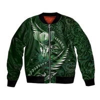 Personalised All Green New Zealand Darts Bomber Jacket Aoteroa Fern Maori Galaxy Style LT14 Unisex Green - Polynesian Pride