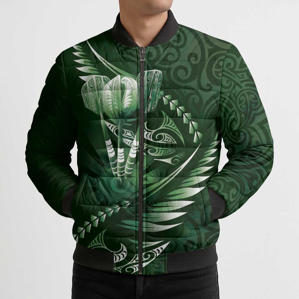 Personalised All Green New Zealand Darts Bomber Puffer Jacket Aoteroa Fern Maori Galaxy Style - Polynesian Pride