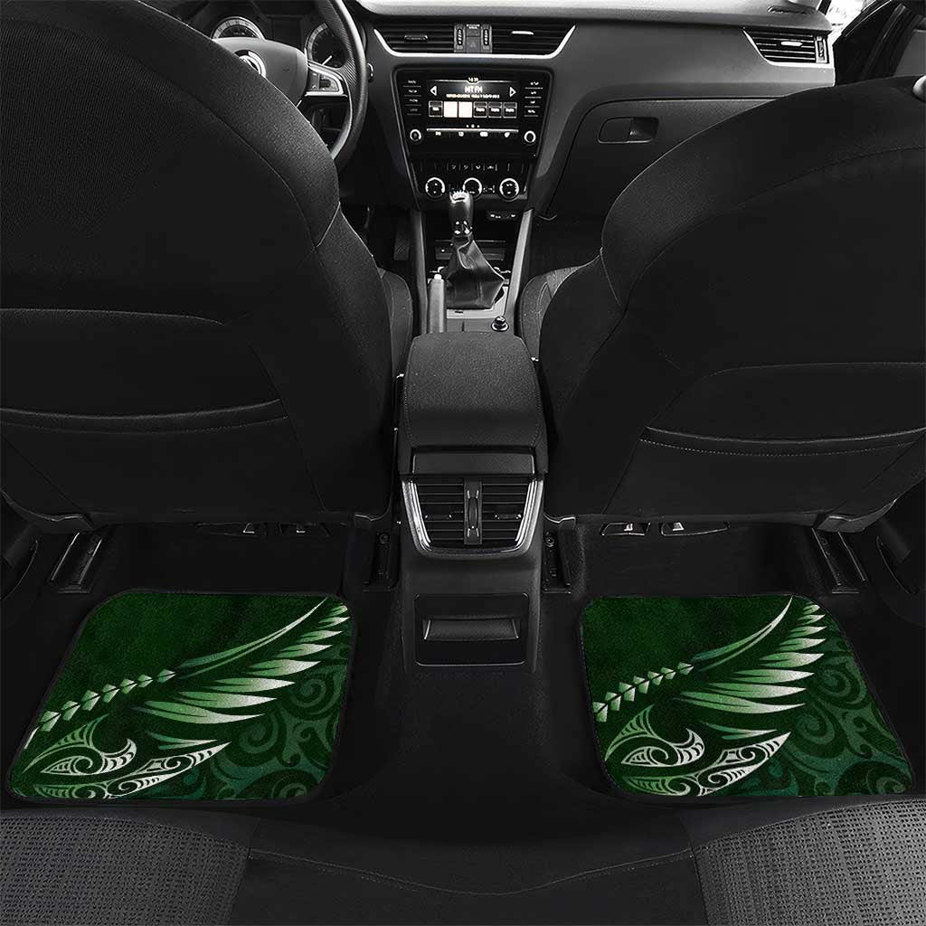 Personalised All Green New Zealand Darts Car Mats Aoteroa Fern Maori Galaxy Style LT14 Set 2pcs - Back Green - Polynesian Pride