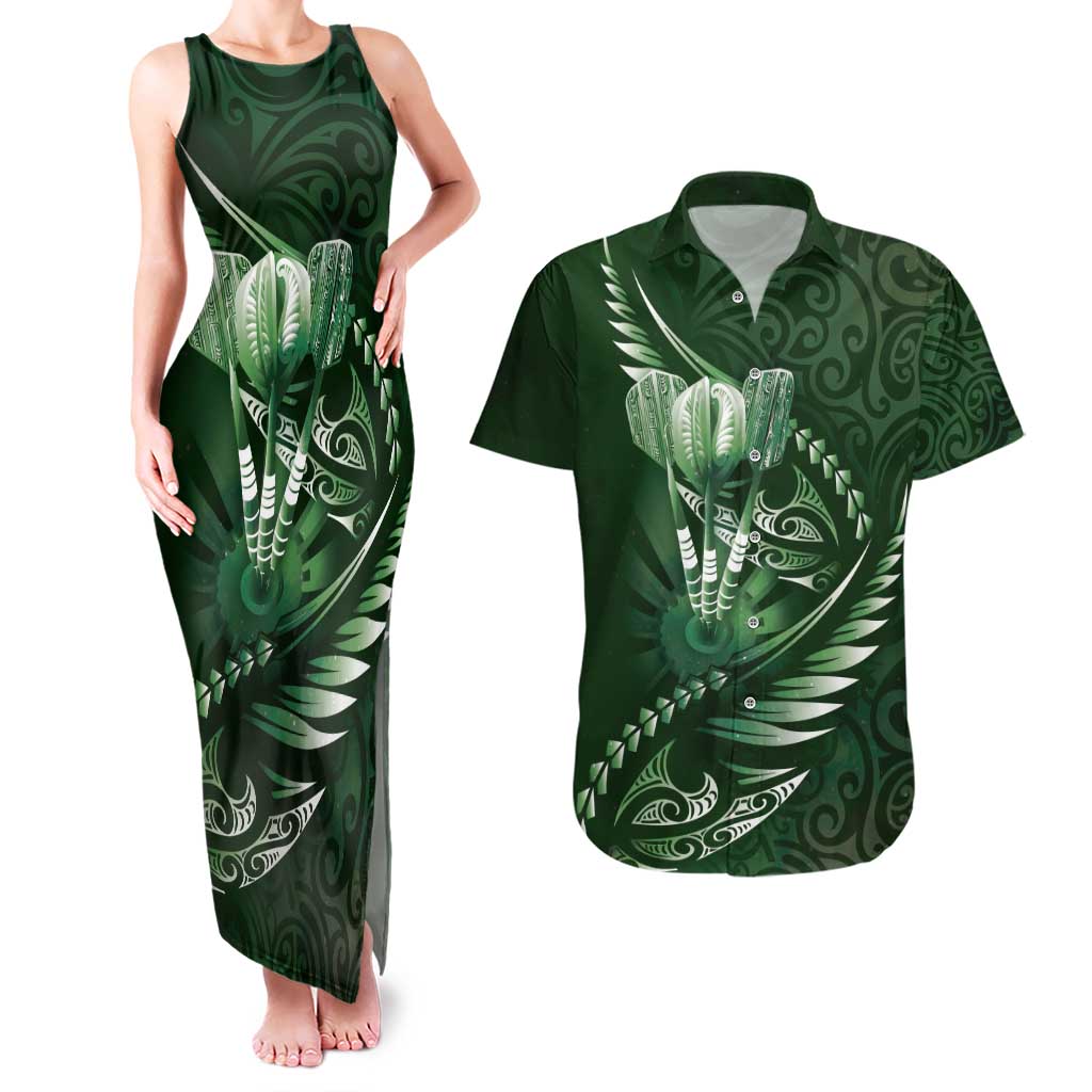 Personalised All Green New Zealand Darts Couples Matching Tank Maxi Dress and Hawaiian Shirt Aoteroa Fern Maori Galaxy Style LT14 Green - Polynesian Pride