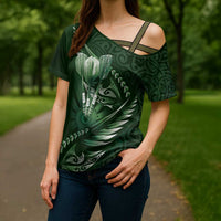 Personalised All Green New Zealand Darts Cross Shoulder Shirt Aoteroa Fern Maori Galaxy Style - Polynesian Pride
