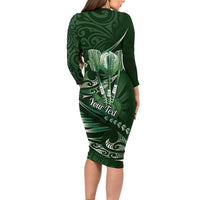 Personalised All Green New Zealand Darts Family Matching Long Sleeve Bodycon Dress and Hawaiian Shirt Aoteroa Fern Maori Galaxy Style LT14 - Polynesian Pride