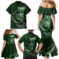 Personalised All Green New Zealand Darts Family Matching Mermaid Dress and Hawaiian Shirt Aoteroa Fern Maori Galaxy Style LT14 - Polynesian Pride