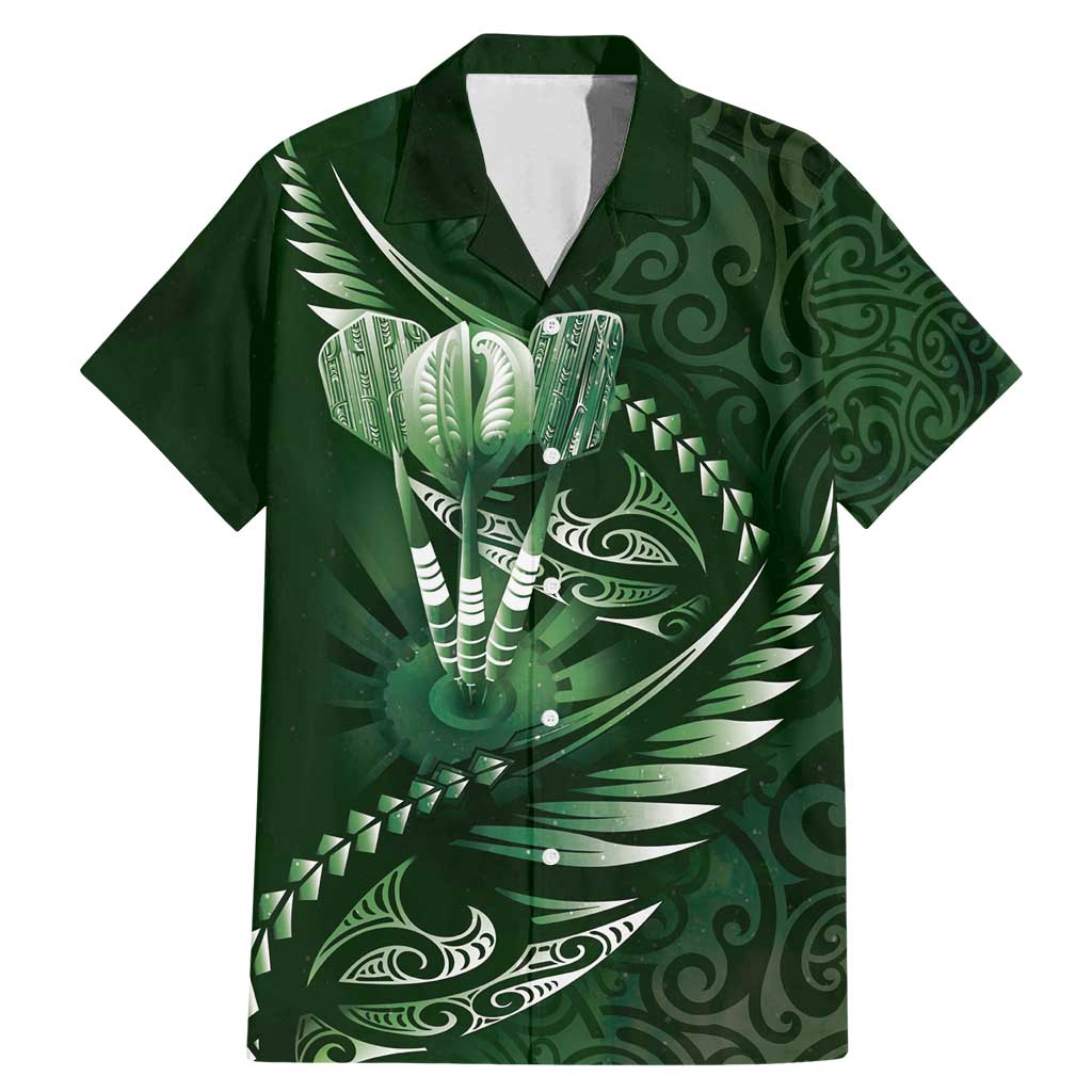 Personalised All Green New Zealand Darts Family Matching Mermaid Dress and Hawaiian Shirt Aoteroa Fern Maori Galaxy Style LT14 Dad's Shirt - Short Sleeve Green - Polynesian Pride