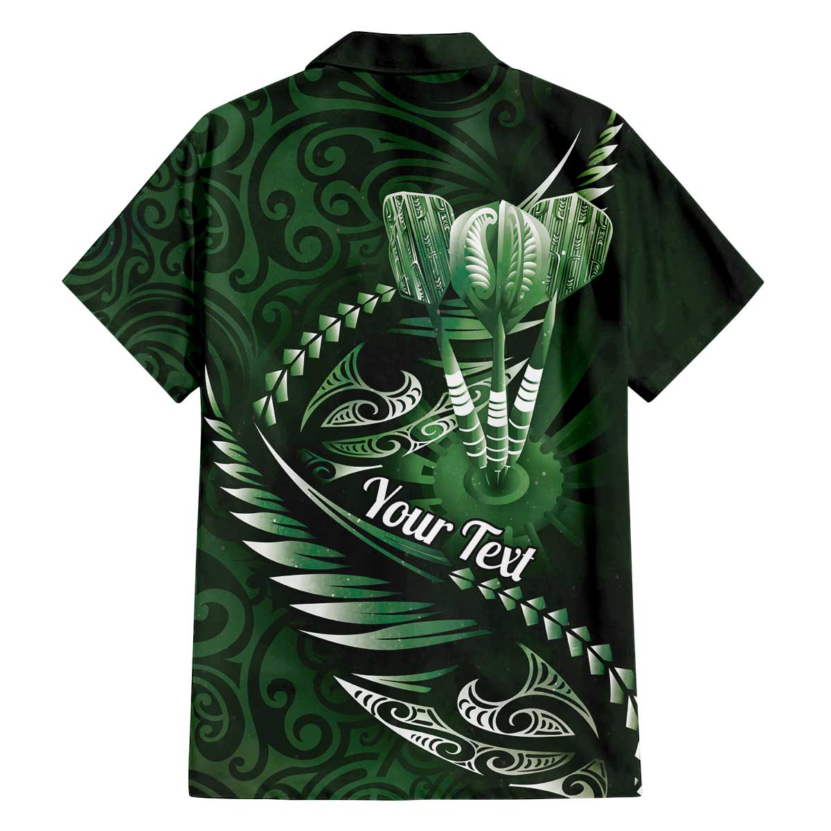 Personalised All Green New Zealand Darts Family Matching Off The Shoulder Long Sleeve Dress and Hawaiian Shirt Aoteroa Fern Maori Galaxy Style LT14 - Polynesian Pride