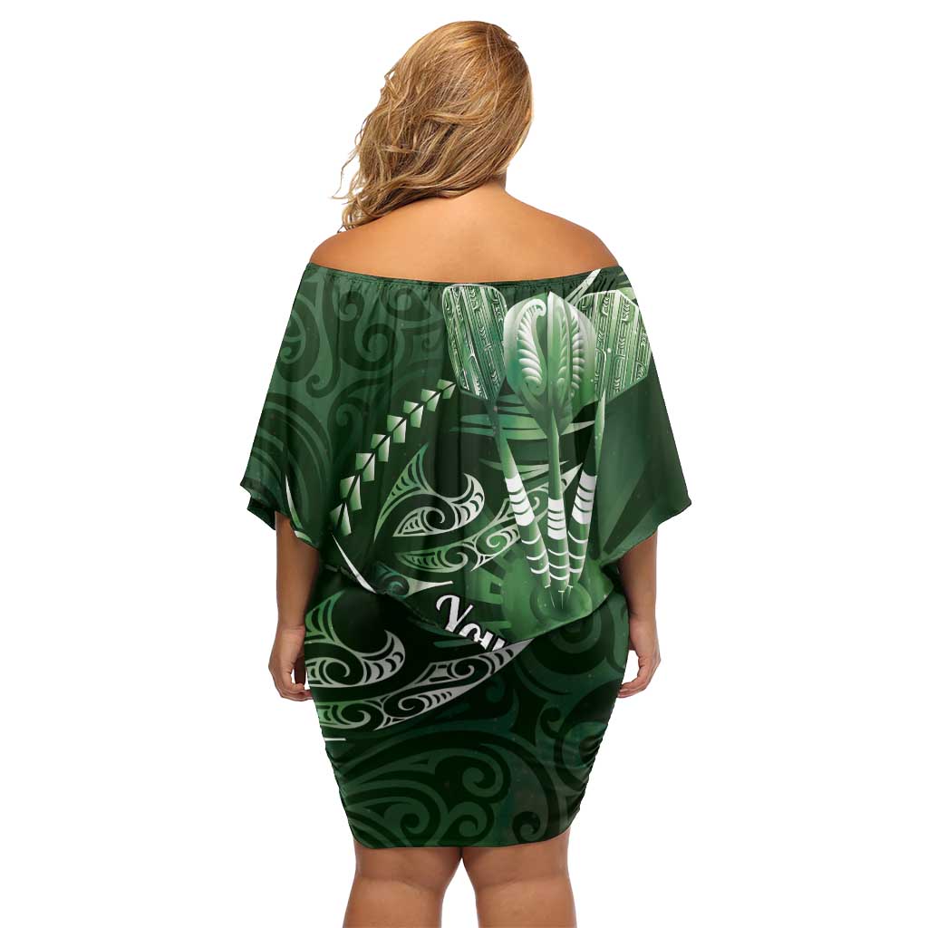 Personalised All Green New Zealand Darts Family Matching Off Shoulder Short Dress and Hawaiian Shirt Aoteroa Fern Maori Galaxy Style LT14 - Polynesian Pride
