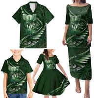 Personalised All Green New Zealand Darts Family Matching Puletasi and Hawaiian Shirt Aoteroa Fern Maori Galaxy Style LT14 - Polynesian Pride