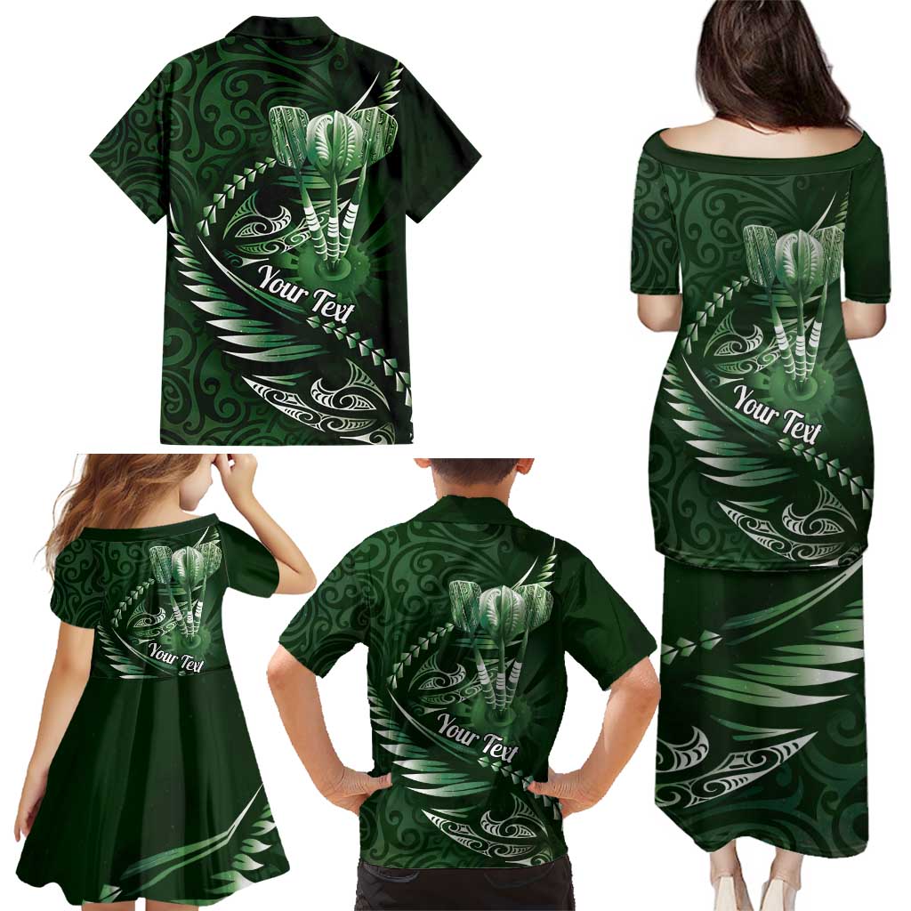 Personalised All Green New Zealand Darts Family Matching Puletasi and Hawaiian Shirt Aoteroa Fern Maori Galaxy Style LT14 - Polynesian Pride