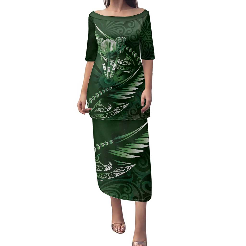 Personalised All Green New Zealand Darts Family Matching Puletasi and Hawaiian Shirt Aoteroa Fern Maori Galaxy Style LT14 Mom's Dress Green - Polynesian Pride