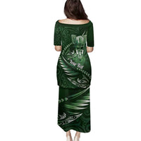 Personalised All Green New Zealand Darts Family Matching Puletasi and Hawaiian Shirt Aoteroa Fern Maori Galaxy Style LT14 - Polynesian Pride