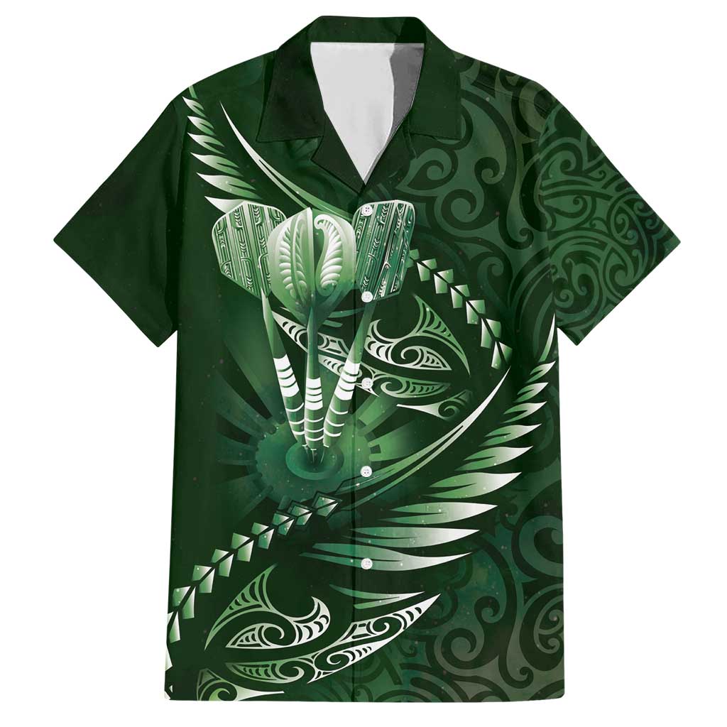 Personalised All Green New Zealand Darts Family Matching Short Sleeve Bodycon Dress and Hawaiian Shirt Aoteroa Fern Maori Galaxy Style LT14 Dad's Shirt - Short Sleeve Green - Polynesian Pride