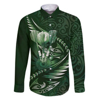 Personalised All Green New Zealand Darts Family Matching Short Sleeve Bodycon Dress and Hawaiian Shirt Aoteroa Fern Maori Galaxy Style LT14 Dad's Shirt - Long Sleeve Green - Polynesian Pride