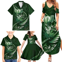 Personalised All Green New Zealand Darts Family Matching Summer Maxi Dress and Hawaiian Shirt Aoteroa Fern Maori Galaxy Style LT14 - Polynesian Pride