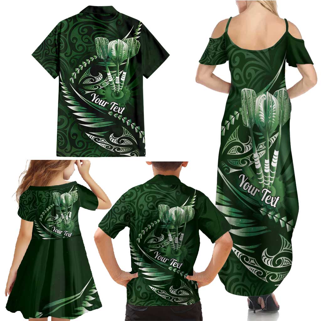 Personalised All Green New Zealand Darts Family Matching Summer Maxi Dress and Hawaiian Shirt Aoteroa Fern Maori Galaxy Style LT14 - Polynesian Pride