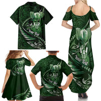 Personalised All Green New Zealand Darts Family Matching Summer Maxi Dress and Hawaiian Shirt Aoteroa Fern Maori Galaxy Style LT14 - Polynesian Pride