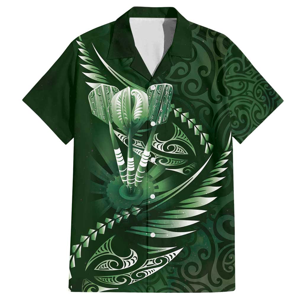 Personalised All Green New Zealand Darts Family Matching Summer Maxi Dress and Hawaiian Shirt Aoteroa Fern Maori Galaxy Style LT14 Dad's Shirt - Short Sleeve Green - Polynesian Pride