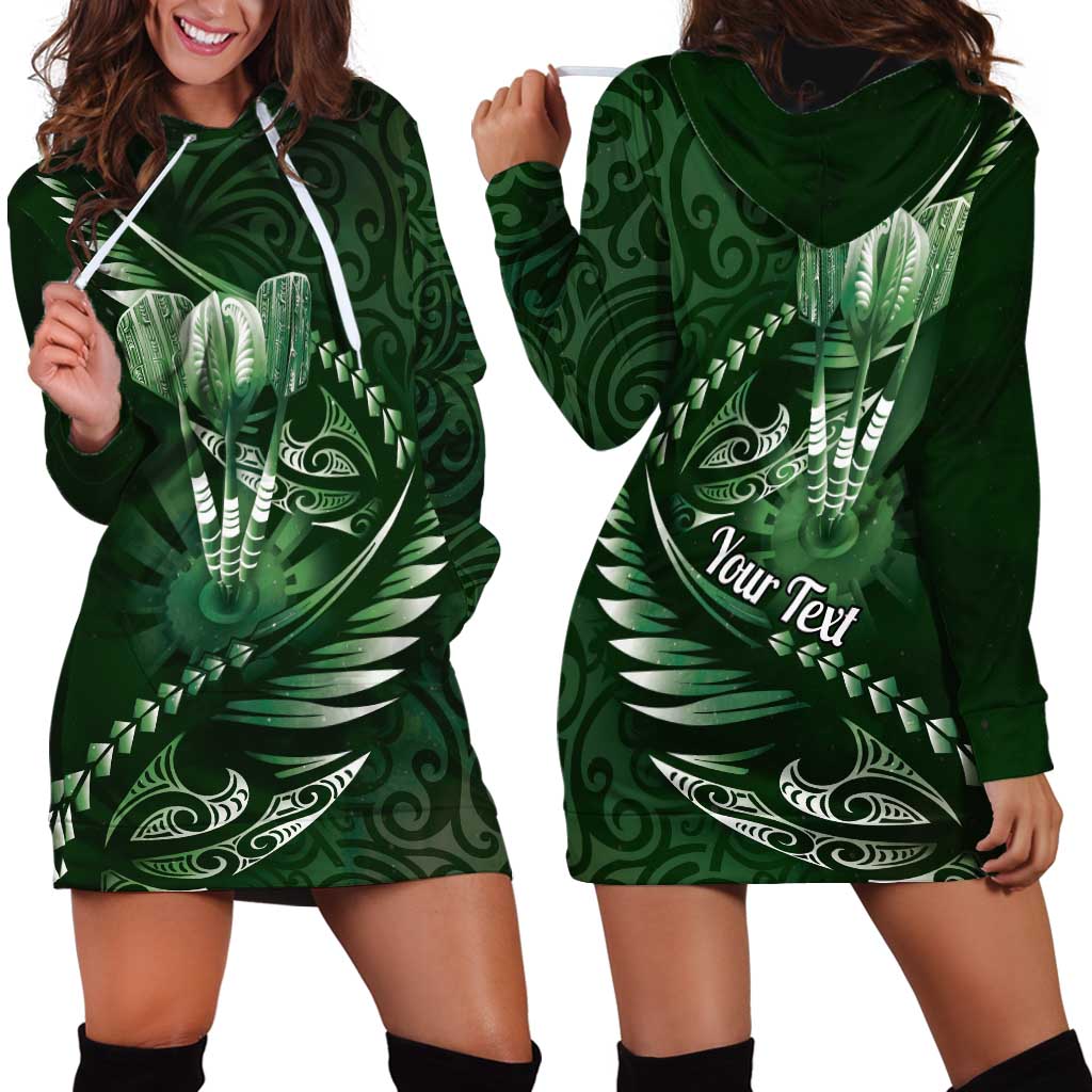 Personalised All Green New Zealand Darts Hoodie Dress Aoteroa Fern Maori Galaxy Style LT14 - Polynesian Pride