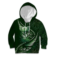 Personalised All Green New Zealand Darts Kid Hoodie Aoteroa Fern Maori Galaxy Style LT14 Hoodie Green - Polynesian Pride