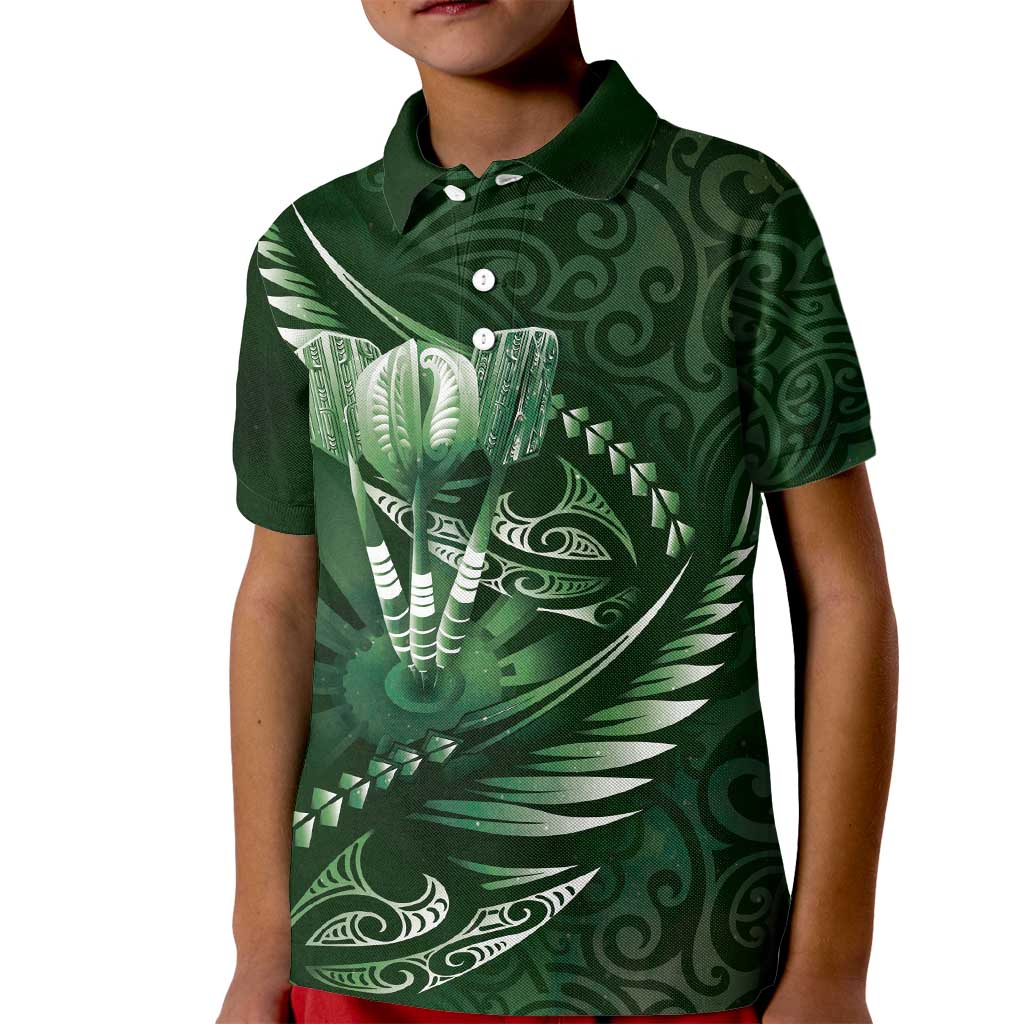 Personalised All Green New Zealand Darts Kid Polo Shirt Aoteroa Fern Maori Galaxy Style LT14 Kid Green - Polynesian Pride