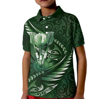 Personalised All Green New Zealand Darts Kid Polo Shirt Aoteroa Fern Maori Galaxy Style LT14 Kid Green - Polynesian Pride