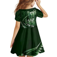 Personalised All Green New Zealand Darts Kid Short Sleeve Dress Aoteroa Fern Maori Galaxy Style LT14 - Polynesian Pride