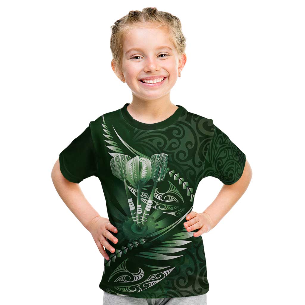 Personalised All Green New Zealand Darts Kid T Shirt Aoteroa Fern Maori Galaxy Style LT14 Green - Polynesian Pride