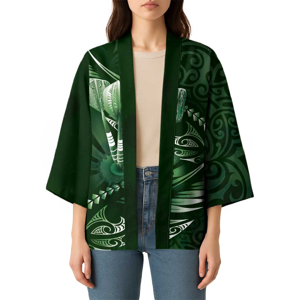 Personalised All Green New Zealand Darts Kimono Aoteroa Fern Maori Galaxy Style - Polynesian Pride