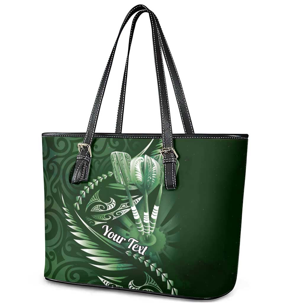 Personalised All Green New Zealand Darts Leather Tote Bag Aoteroa Fern Maori Galaxy Style LT14 - Polynesian Pride