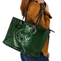 Personalised All Green New Zealand Darts Leather Tote Bag Aoteroa Fern Maori Galaxy Style LT14 - Polynesian Pride
