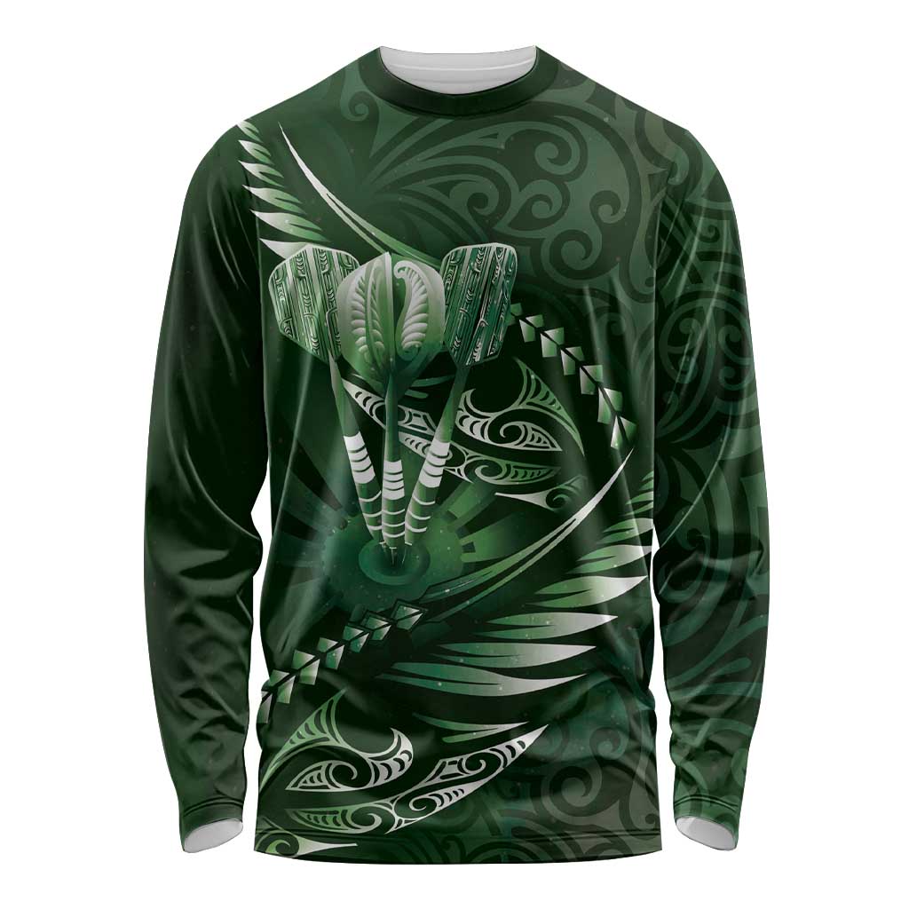 Personalised All Green New Zealand Darts Long Sleeve Shirt Aoteroa Fern Maori Galaxy Style LT14 Unisex Green - Polynesian Pride