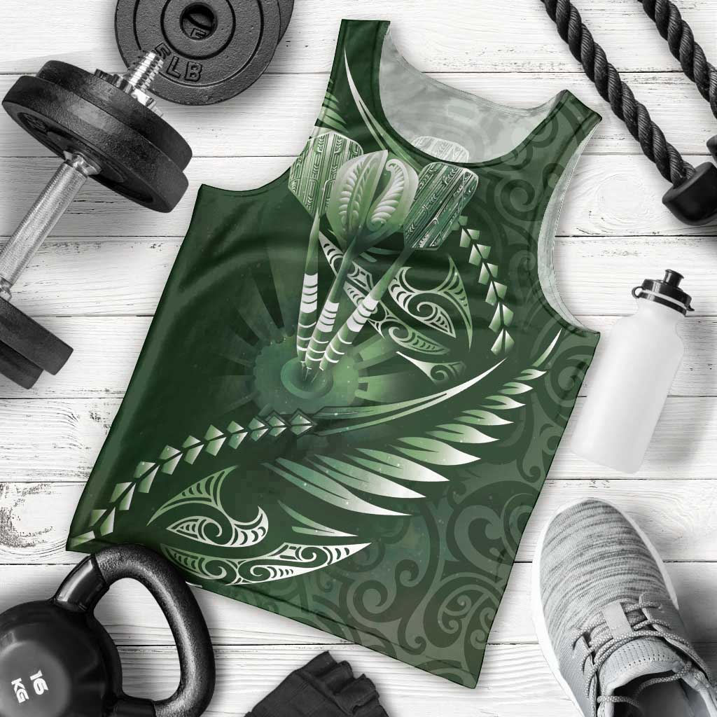 Personalised All Green New Zealand Darts Men Tank Top Aoteroa Fern Maori Galaxy Style LT14 - Polynesian Pride
