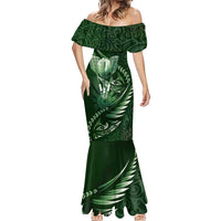 Personalised All Green New Zealand Darts Mermaid Dress Aoteroa Fern Maori Galaxy Style LT14 - Polynesian Pride