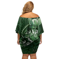 Personalised All Green New Zealand Darts Off Shoulder Short Dress Aoteroa Fern Maori Galaxy Style LT14 - Polynesian Pride