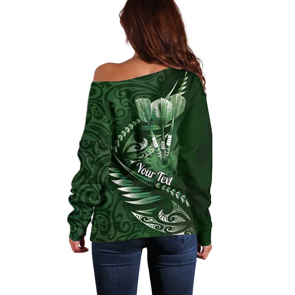 Personalised All Green New Zealand Darts Off Shoulder Sweater Aoteroa Fern Maori Galaxy Style LT14 - Polynesian Pride