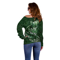 Personalised All Green New Zealand Darts Off Shoulder Sweater Aoteroa Fern Maori Galaxy Style LT14 - Polynesian Pride
