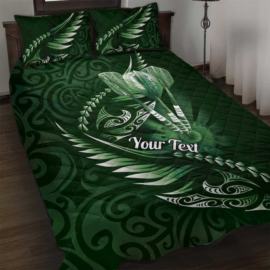 Personalised All Green New Zealand Darts Quilt Bed Set Aoteroa Fern Maori Galaxy Style LT14 Green - Polynesian Pride