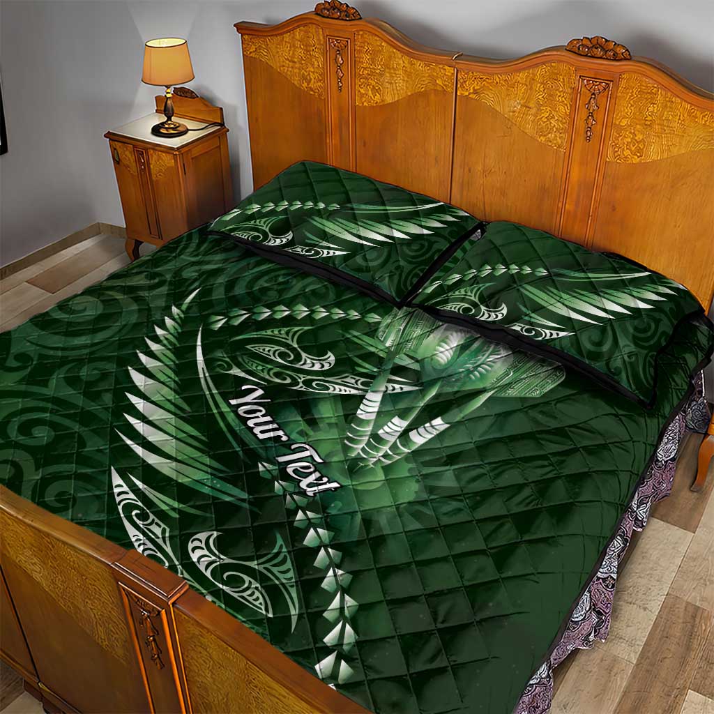 Personalised All Green New Zealand Darts Quilt Bed Set Aoteroa Fern Maori Galaxy Style LT14 - Polynesian Pride