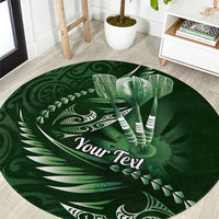 Personalised All Green New Zealand Darts Round Carpet Aoteroa Fern Maori Galaxy Style LT14 Green - Polynesian Pride