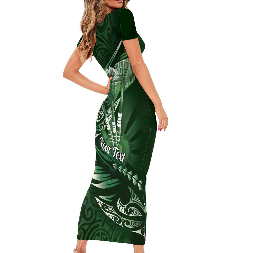 Personalised All Green New Zealand Darts Short Sleeve Bodycon Dress Aoteroa Fern Maori Galaxy Style LT14 - Polynesian Pride
