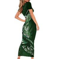 Personalised All Green New Zealand Darts Short Sleeve Bodycon Dress Aoteroa Fern Maori Galaxy Style LT14 - Polynesian Pride