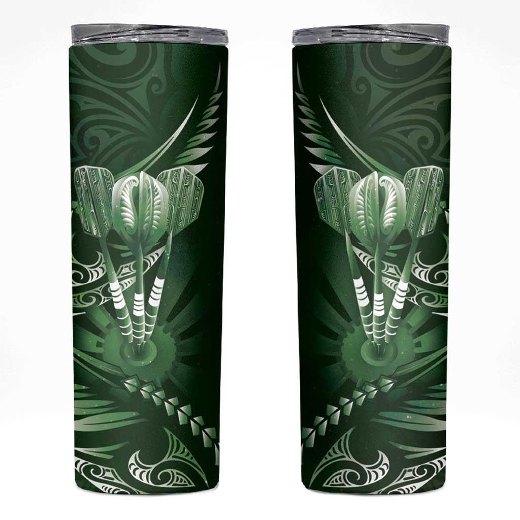 All Green New Zealand Darts Skinny Tumbler Aoteroa Fern Maori Galaxy Style LT14 Green - Polynesian Pride