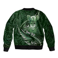 Personalised All Green New Zealand Darts Sleeve Zip Bomber Jacket Aoteroa Fern Maori Galaxy Style LT14 - Polynesian Pride